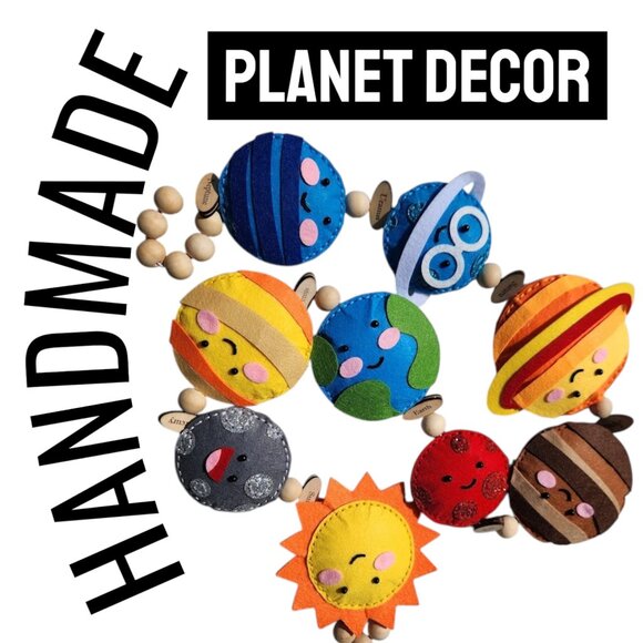 Handmade Planets Felt Garland Hangs Vertically Solar System Planet Space Nursery - Picture 2 of 10